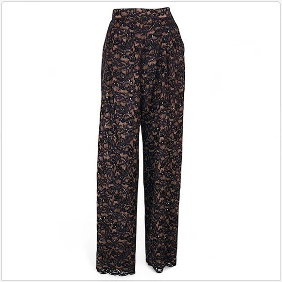 Emanuel Ungaro Beaded Sequin Evening Black Lace Nude Lined Pants New 10 / 44 - Picture 1 of 4